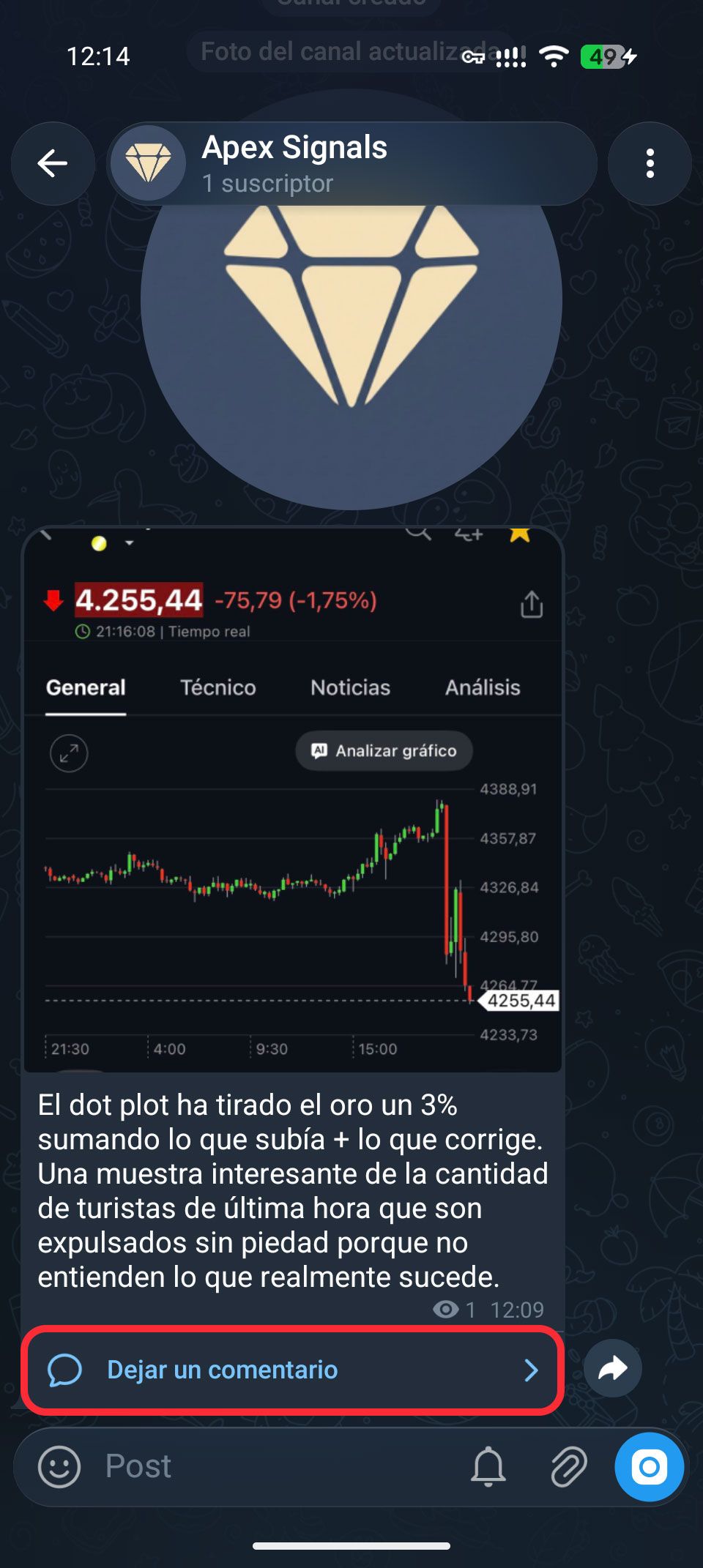 Comentarios habilitados en el canal de Telegram